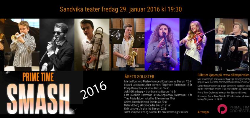 Prime Time SMASH 2016 – med unge talenter fredag 29. januar Sandvika teater